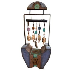 Feng Shui Tabletop Handcrafted Concrete & Metal Wind Chime With Rustic Bells & B